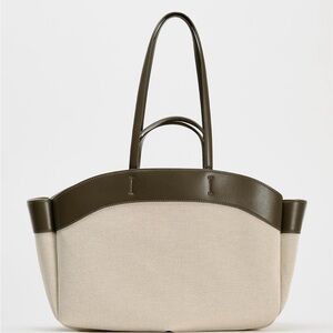 Zara Elegant Olive Green and Cream Tote Bag